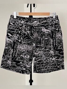 🖤 Anthony’s Resort Pull-On Black + White French Market Script Print Shorts